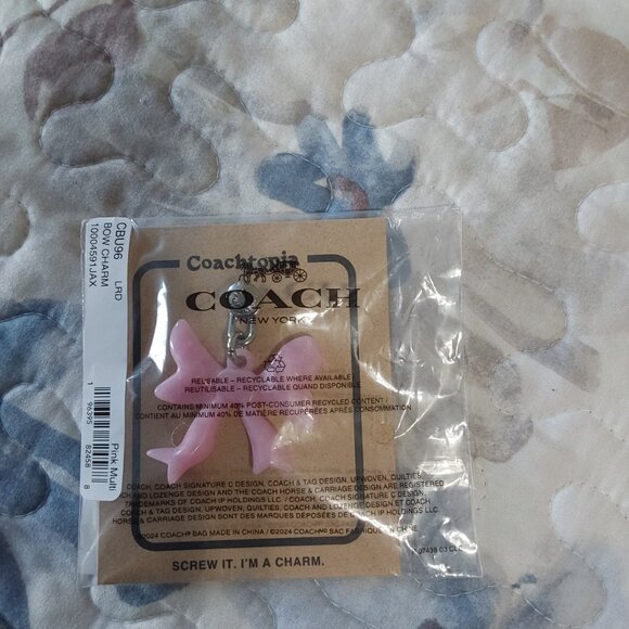 NIP Coachtopia Pink Bow Bag Charm - Picture 8 of 8